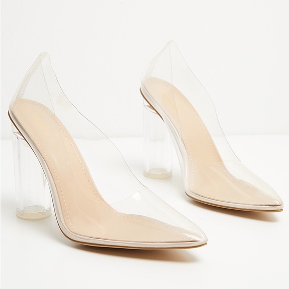 Nude Block Heel Clear Court Pumps - Picture 2 of 11